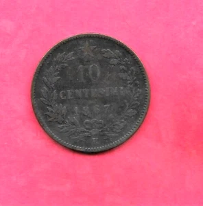 ITALY ITALIAN KM11.3 1867 H VF-CIRCULATED OLD 1800'S BRONZE 10 CENTESIMI COIN - Picture 1 of 1