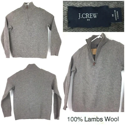 Suéter masculino J Crew médio (42 no peito) lã de cordeiro aveia 1/4 zíper pescoço simulado - Imagem 1 de 4