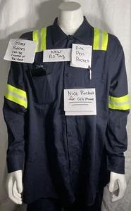 New Cintas 59330-20 Mens Medium Navy Blue w/hi visibility long Sleeve shirt J159 - Picture 1 of 21