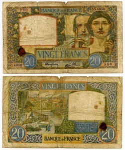 Rare Currency 1941 France 20 Francs Banknote P92b Allegories of Science & Labor - Picture 1 of 1