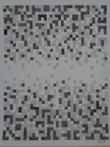 OP-Art Grafik Zeichnung, Geometrische Komposition, HORIZONT 4, Burgschat - Bild 1 von 4
