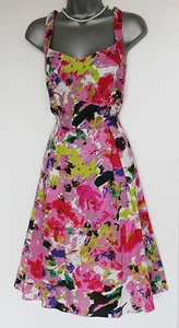 MONZÓN UK 12 Rosa FLOR Estampado Floral Sudadero Cuello Fiesta Vestido Corto £109 - Imagen 1 de 7