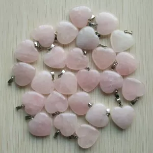 50pcs/lot Fashion Natural Rose Quartz Stone Love Heart Pendants Bead Wholesale - Picture 1 of 2