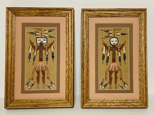 2 Vintage Indianer Navajo authentische Sandgemälde indianische Kunst schönes Dekor Geschenk - Bild 1 von 14