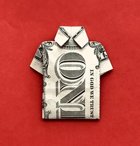 Origami Shirt- A Carefully Folded Crisp, New $1 Bill in Cellophane Bag - Picture 1 of 1