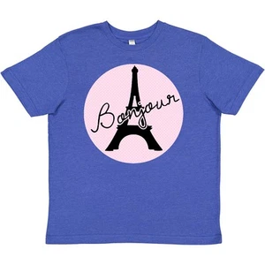 Inktastic Bonjour Youth T-Shirt Paris Eiffel Tower Hello France French Tee Kids - Picture 1 of 3