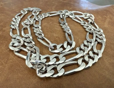 "Collar de eslabones Figaro vintage pesado de plata de ley 925 de 8 mm de ancho de 24"" pulgadas" Foto 1 de 4