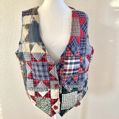 Chaleco acolchado a cuadros Patch Magic reversible estrella EE. UU. adulto L cabina cabaña botón Foto 1 de 4