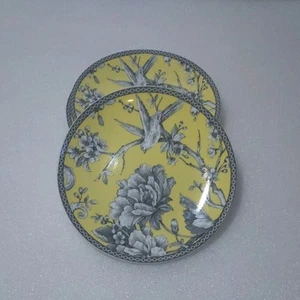 Set Of Three 6 3/8" 222Fifth Small Round Plates Adelaide Yellow Grey White Bird - Picture 1 of 5