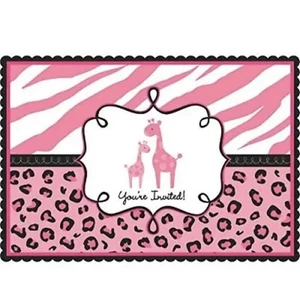 Sweet Safari Girl Jungle  Pink Baby Shower Party Invitations w/Envelopes 20ct - Picture 1 of 3