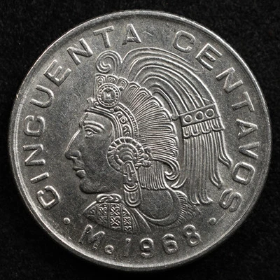 México 50 centavos 1968, moeda, Inv#I473 - Imagem 1 de 2