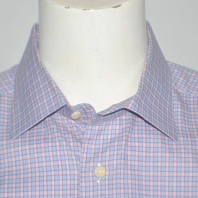 Camisa de Vestir DAVID DONAHUE Calce Clásico Rosa Azul Cuadros Algodón 17 34/35 Foto 1 de 4
