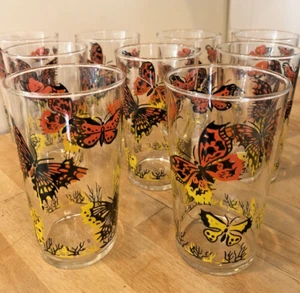 Butterfly Orange Yellow Drinking Glasses Tumblers Set of 5 Federal Glass - Picture 1 of 11