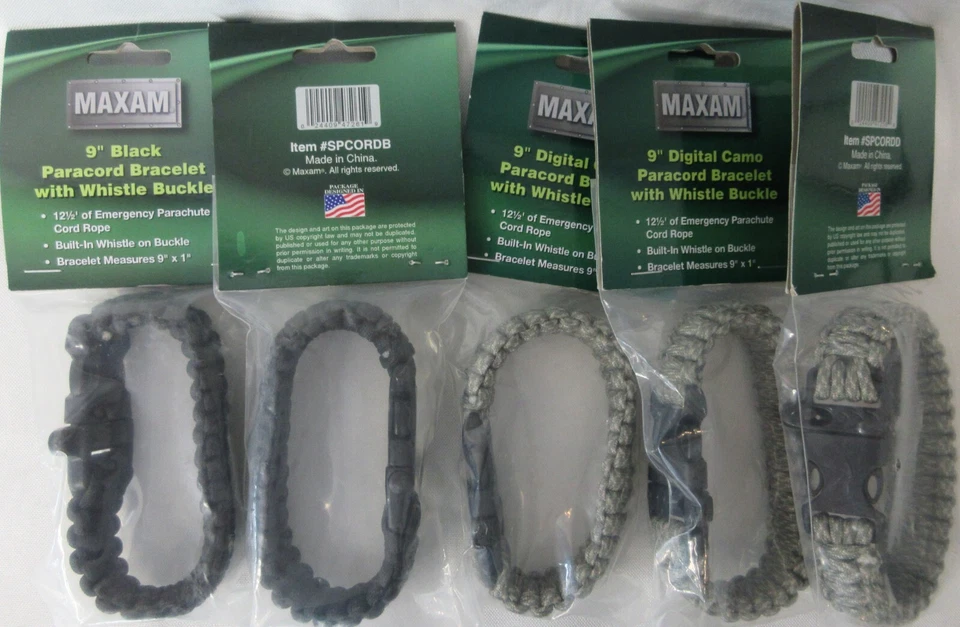 9" Paracord Survival Bracelet Emergencia Silbato Camuflaje y Negro Lote de 5 Foto 1 de 4