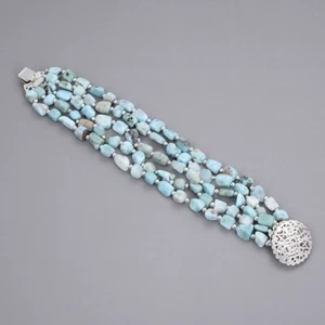 8 Zoll 5 Stränge Naturstein blau Larimar Nugget Armband für Frauen - Bild 1 von 6
