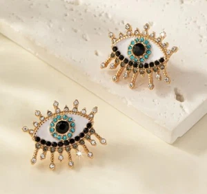 Aretes Mal de Ojo Oro Amarillo 18k Plata de Ley 925 Cristal Regalo de Navidad - Imagen 1 de 4