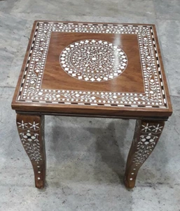 Indian Handmade Carved Inlaid Table  - Picture 1 of 2