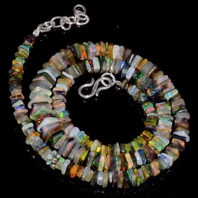 87 Crt  3.5to7MM Ethiopian Opal Sqaure Beads Necklace Welo Fire Opal Beads multi - Image 1 of 4