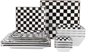 16-Piece Dinnerware Set Service for 4, Square, Black and White Grid, Porcelai... - Picture 1 of 18