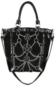 Restyle Chained Pentagram Spiked Gothic Punk Occult Wiccan Witch Tote Bag Purse - Picture 1 of 7