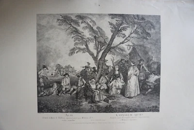 A. WATTEAU (1684-1721) GRANDE GRAVURE XVIII° TIRAGE XX° ROCOCO SCENE DE GENRE AP - Photo 1/4