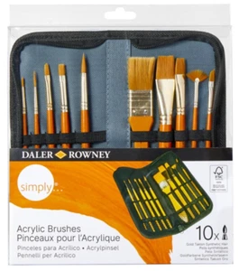 Daler Rowney Simply Acrylic Brushes Zip Case Set of 10 Brushes - Picture 1 of 3