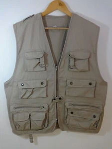 Chaqueta sin mangas para hombre tiro pesca caza XL multi bolsillo cremallera frontal beige - Imagen 1 de 10