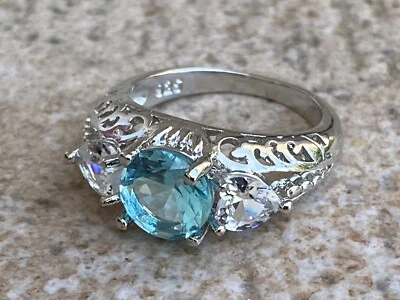 Joyería Mujer Auqua Azul Circonita cúbica y Anillo Relleno de Plata Sólida Talla 7 Foto 1 de 3
