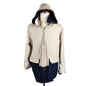 London Fog Coat femme grande veste marron marine à capuche pluie vent tous temps - Photo 1/14