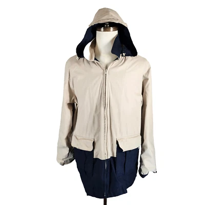 Abrigo London Fog para mujer grande tostado azul marino con capucha lluvia viento todo clima chaqueta Foto 1 de 4