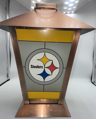 Pittsburgh Steelers Glass & Metal Lantern Indoor/Outdoor Patio Garden Candle Cover