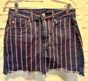EUC Womens AMERICAN EAGLE Super Stretch Hi-Rise Mini Jean Skirt Red White Blue 6 - Picture 1 of 8