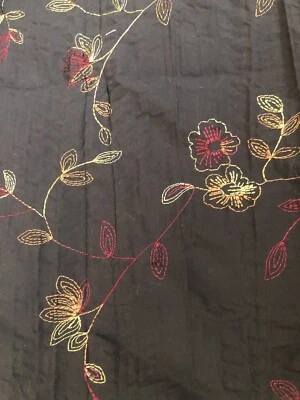 Stoffrest Braun crush bestickt 50 X 140 Blumenranken - Bild 1 von 3