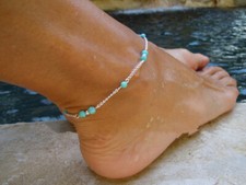 Chaine De Cheville Bracelet argenté perles turquoises