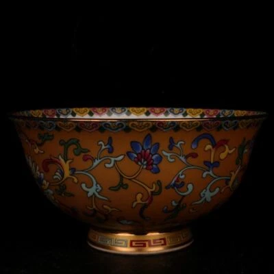 Cuenco de rama de flor de loto dorado de porcelana rosa familiar china de 5,2" Foto 1 de 4