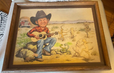 Cowbow Playing Guitar Colored Pencil Art Drawing Signed HH '93 Truckin' Desert