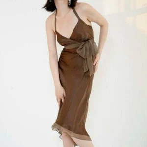 BCBGMAXAZRIA Brown Silk Asymmetrical Hem Halter Cocktail Dress Size: 0 - Picture 1 of 5