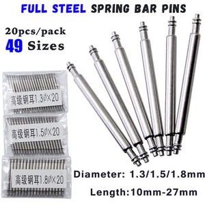 20pcs 10-27mm Stainless Steel Spring Bar Watch Band Release Pins D1.3 1.5 1.8mm - Picture 1 of 15