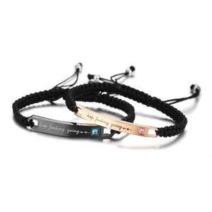 Graviertes Edelstahl gebogenes Markenarmband handgewebt intarsiert Zirkon Paar - Bild 1 von 12