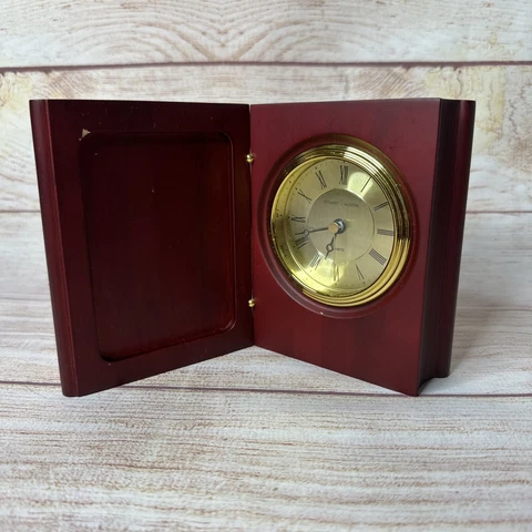 Rosewood Book Desk Clock Stuart Austin Gold Quartz Movement Battery Operated Cover