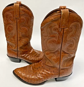 Vintage Tony Lama Full Quill Ostrich Leather Western Cowboy Boots Size 12 EE - Picture 1 of 23