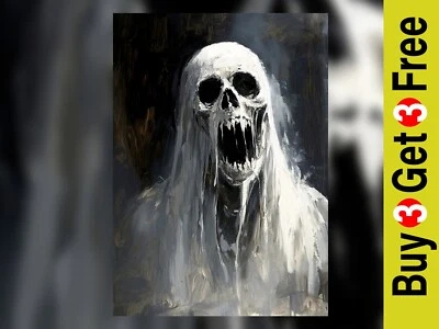 Pintura Fantasma Esqueleto Terrible Impresión 5"x7" en Papel Mate Decoración Habitación Gótica Foto 1 de 4