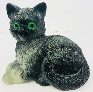 Cat Figurine Bank Small World Importing Co 1987 Gray Green Eyes Kitten Rare - Picture 1 of 6