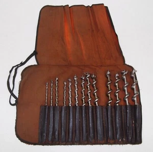 Completo!! Vintage 13 pezzi IRWIN "Auger Bit Set" in CANVAS ROLL BAG (Made in USA!!) - Foto 1 di 9