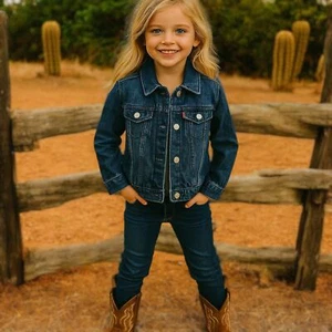Levi’s Kids Girls Denim Jean Jacket Size L 12-13 Yrs Western Jean Trucker Blue - Picture 1 of 8
