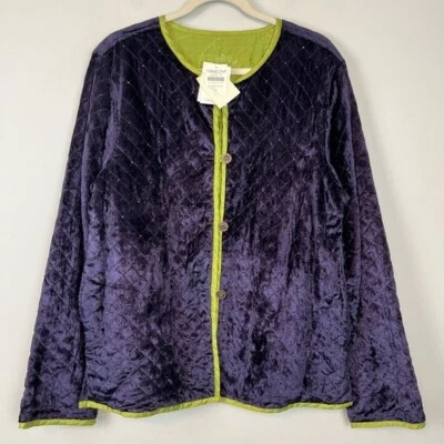 Новый с Ярлыками Coldwater Creek двусторонний стеганый вышитый фиолетовый блейзер бархат шелк L - Изображение 1 из 4
