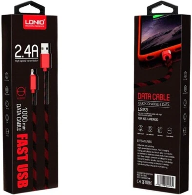 2 back LDNIO LS23 Micro USB Charging & Data Cable 2.4A - Red - Image 1 of 4