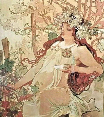 Vintage Repro Poster Alphonse Mucha Automne Art Nouveau Style Woman 1975 - Image 1 of 3