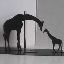 Giraffe Family Silhouette Bookends Black Metal