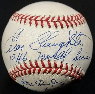 ONE OF A KIND! Enos Slaughter 1946 World Series Mad Dash Signed Baseball PSA COA - Image 1 of 4